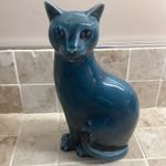 Poole Pottery Cat in teal blue glaze, vintage Barbara Linley Adams design