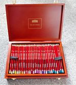 Derwent Fine Art Pencils 90 pastel colours in wooden box lightly used