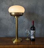 Stunning Large Original Art Deco Brass Column Lamp Glass Shade 1920s 30s Bauhaus