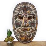 Vintage Wooden Mask Mexican Huichol Hand Carved Wall Hanging Sculpture Face