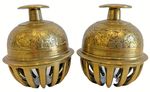 Pair of Indian Brass Elephant Claw Bell Engraved Temple Meditation Bell 3" Diam
