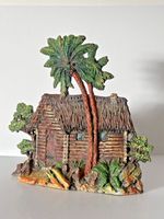 Vintage Elastolin German Hausser Log Cabin Blockhouse & Palm Trees Diorama