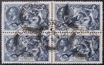 GV 1934 re-engraved 10/- Seahorse block of 4, fine cds used. Sg.452