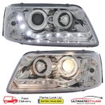 VW Transporter T5 Headlights LED DRL Projector Devil Eye Style Chrome 2003-2010