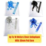 1 - 10M Clear Cellophane Gift Wrap + 30mm Bow Baby Birthday Hamper Basket Film