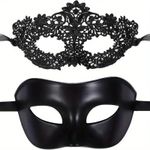 2PCS Black Lace Masquerade Masks Couples Fancy Dress Halloween Party