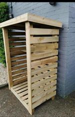 Wooden Slatted Outdoor Log Store Storage Shelter with Rain Run Off Roof