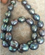 10-11mm Genuine Natural Freshwater Peacock Black Baroque Pearl Necklace 14-48''