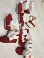 Christmas Unisex Baby Red/White Knit Booties Faux Fur Bow Pom Poms 12-18M