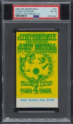1968 JIMI HENDRIX Concert Ticket • FILLMORE SAN FRANCISCO • PSA 8 Highest graded