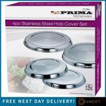 PRIMA 4PC STAINLESS STEEL HOB COVER SET DURABLE & REUSABLE COOKER RING LIDS NEW