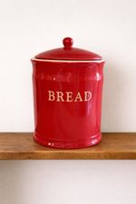 Vintage Retro Ceramic Large Bread Bin with Lid In Red Excellent Condition