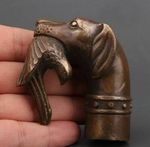 Unique Chinese Bronze Statue Dog Bird Cane Walking Stick Head Handle Accessorie