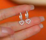 925 Sterling Silver Heart Hoop Drop Dangle Earrings Women Girls Jewellery Gift
