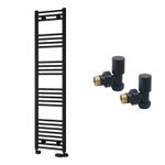 Reina Capo Flat Black Bathroom Heated Towel Rail 1600 x 400 and Manual Valves
