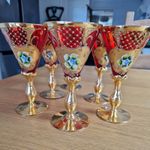 Handcrafted Murano ruby glass and gold goblets - set of 6 Circa 1967-never used.