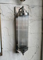 Vintage Art Deco Nickel Brass - Old Glass Rod Ship Light Fixture Wall Sconces