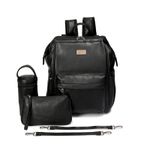ELF PHOENIX Nappy Bag Backpack Faux Leather Black 5 pcs Set Baby Mummy Dad Gift