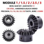 Module 1/1.5/2/2.5/3 Bevel Gear Set C45 Steel 90° 1:1 Pairing 15/20/25/30 Tooth