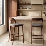 Copenhagen Counter Stool Grey PU Leather Walnut Bow Frame 66cm