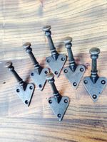 6 x CAST IRON  ART & CRAFTS CHARLES VOYSEY STYLE WALL HOOKS / COAT HOOKS