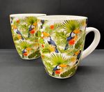 Set of 2 Tropical Toucan Fine China Mugs - Barrel Shape - EastWest Europe Gd Con