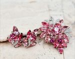 Vintage Eisenberg Ice Pink Rhinestone Brooch Clip Earrings Set Demi Parure