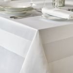 Luxury Satin Band 100% Cotton Table Cloth, Ivory/White, 7 Sizes