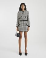 River Island Womens Trophy Jacket Cream Tipped Dogtooth Crew Neck Outerwear Top