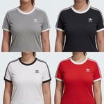Women Adidas Originals 3 Stripes Cotton T-shirt Crew Neck Short Sleeve S-XXL