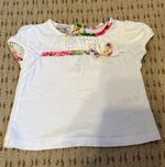 Monsoon Baby Girls White Floral Trim Bow Button Short Sleeve T-Shirt 0-3M