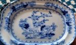 Vintage Platter. meat platter. Flow blue 1800's Chinese pattern large & deep.