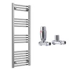 Reina Capo Flat Chrome Bathroom Heated Towel Rail 1200 x 400 and TRV Valves