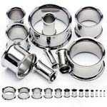 Flesh Tunnel Ear Plug Double Flared Silver Stainless Steel Metal Lobe Stretcher 