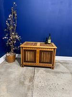 Vintage Oak Coffer Blanket Box Panelled Front Hinged Lid Stripped Light Wood