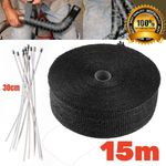 15M Titanium Black Heat Wrap Tape Exhaust Insulating Downpipe Manifold + 10 Ties