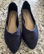 Ataiwee Women’s Navy PU Leather Cut-Out Pointed Toe Slip-On Flats 8 Standard