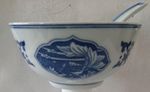 Chinese Porcelain Rice Bowl/Spoon White with Blue Pattern Height 5.5cm Used VGC