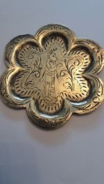 Vintage small solid brass trinket/ deity tray with Indian etched design