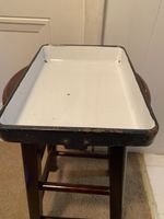 Vintage white enamel ware  refrigerator pan w/Black Rim  10 1/2” 8”  1 3/4” ￼