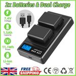 2pcs NP-FW50 Battery 1500mah + Charger For Sony Alpha a6000 a6300 a6400 a6500