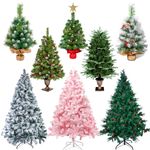 5FT 6FT 7FT Christmas Tree Xmas Pine Tree w/ Pine Cones & Berries, w/ LED Lights