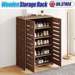 Shoe Cabinet Storage Cupboard Footwear Stand Rack Wooden Double Doors UK
