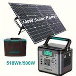 1000W/500WPower Station Solar Generator with 100W Foldable Solar Panel