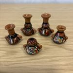 5 Miniature Hand Painted Pottery Vases Pots Geometric Folk Art Style Job Lot P3