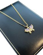 9ct Gold Butterfly Pendant Necklace 60cm Curb Link Chain CZ Stones Gold Filled