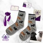 PUG SOCKS UNISEX ONE SIZE FIT UK SIZE 5-11 EU 38-46 US 7.5-12 FAWN & BLACK PUGS