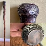 Antique walking stick, unique rustic silver top cane unrestored  37”, coin top