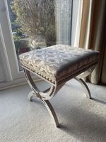 Padded Upholstered Painted Dressing Table Stool White Gold Pink Green Floral