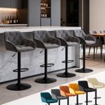 Set of 2/4 Bar Stools Velvet w/Armrest 8cm Thick Seat Swivel Bar Chair Breakfast